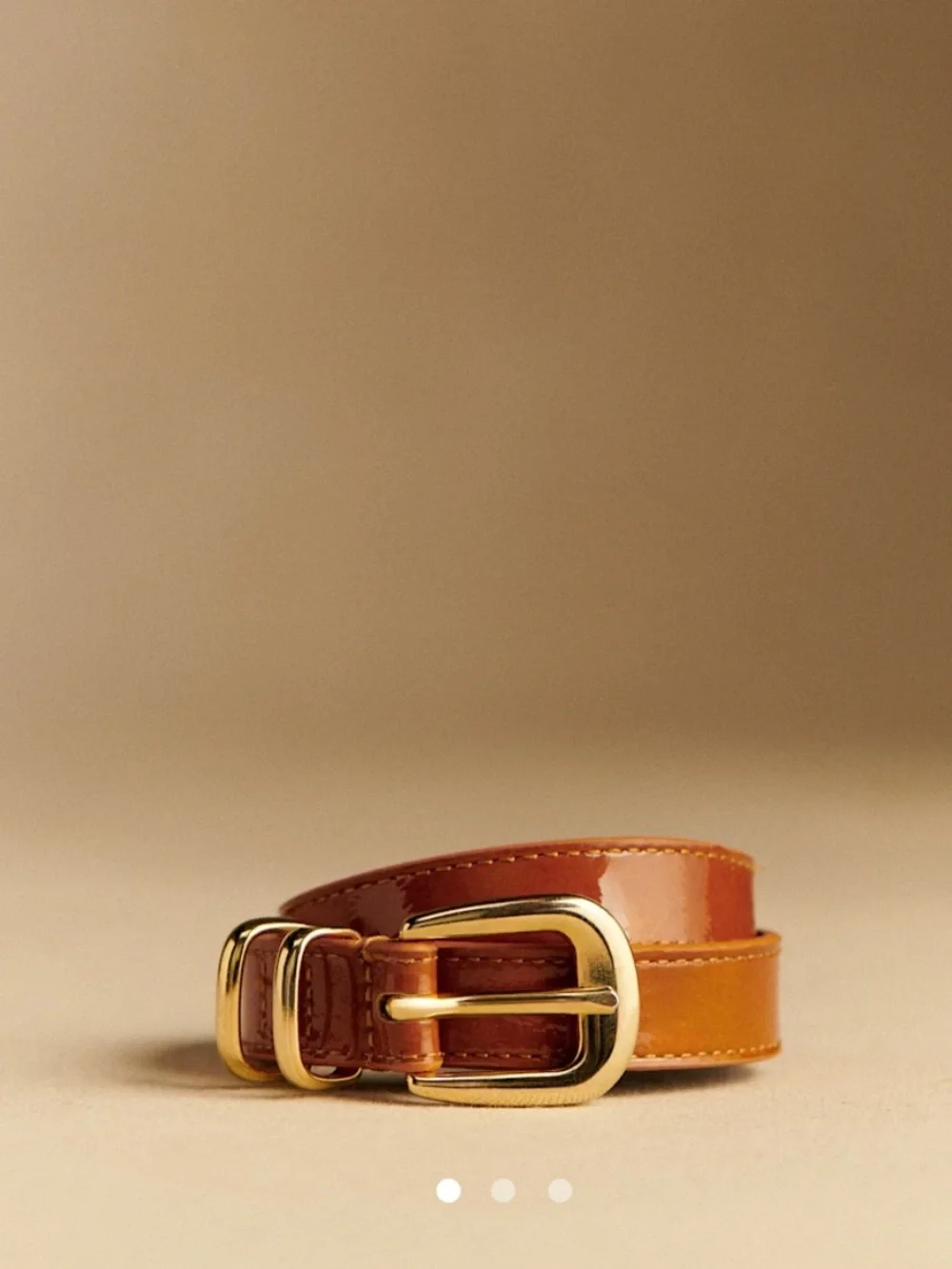 Sezane Cognac Leather Belt with Gold Buckle